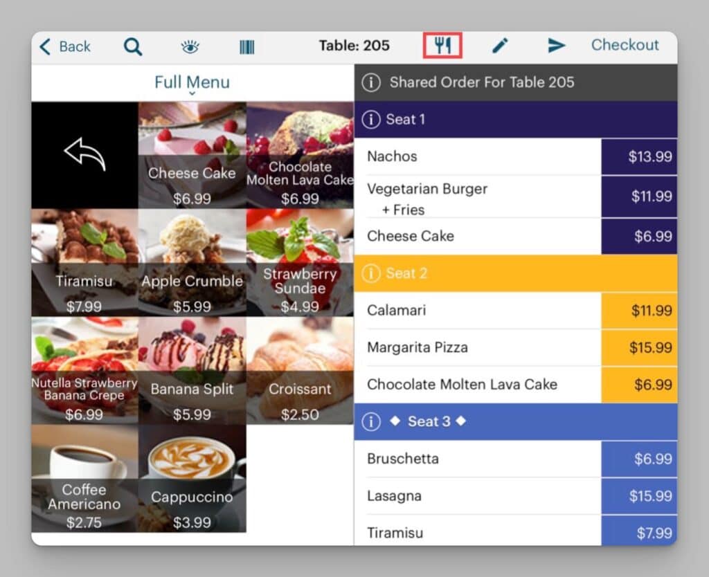 TouchBistro menu management screen