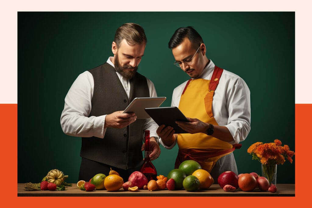 illustration of 2 chefs using mobile POS devices
