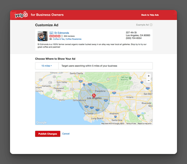 Yelp ads dashboard