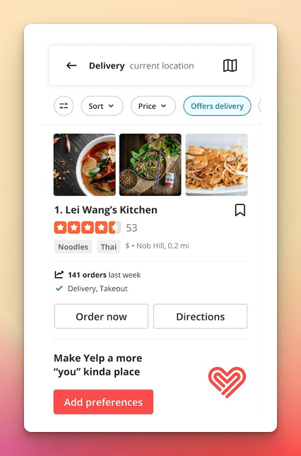 Yelp for restaurants screenshot