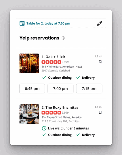 Yelp for restaurants screenshot