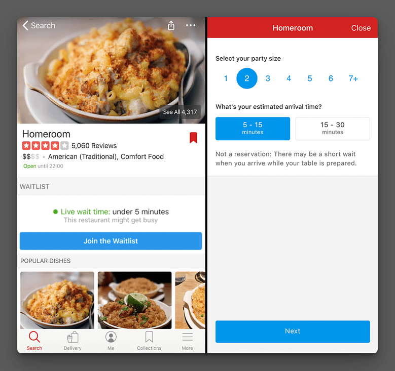 Yelp waitlist dashboard