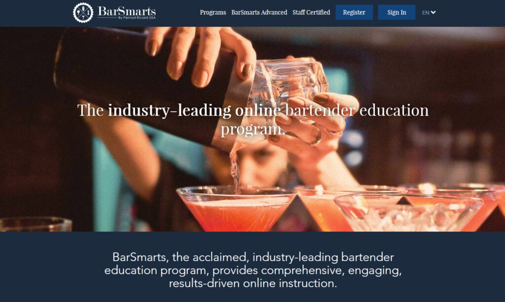 BarSmarts online bartending school  website