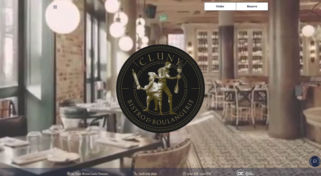 Website of Cluny - a French restaurant in Toronto. Restaurant Website Design 