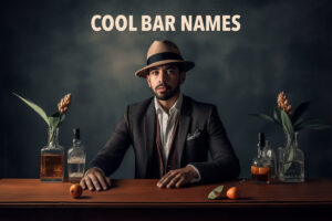 Cool bar names text above bartender