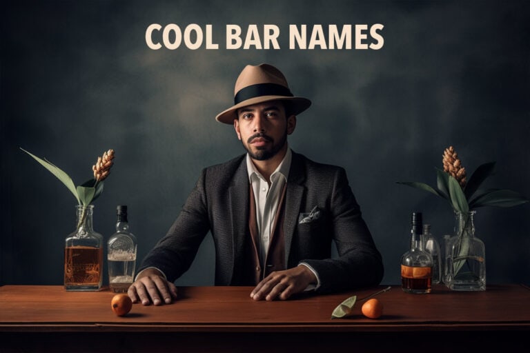 Cool bar names text above bartender