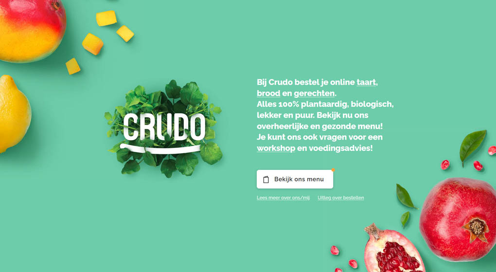 website of Crudo - an organic vegan food establishment in Nijmegen, Holland.