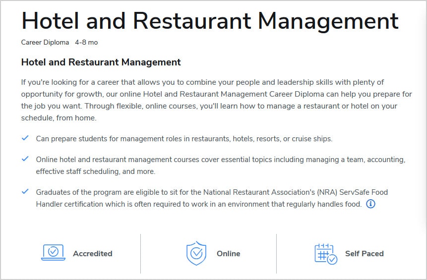 Penn Foster - Hotel and Restaurant Management website