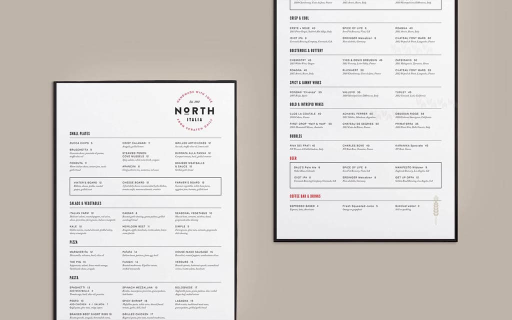 North Italia Restaurant Menu Design by Project M+