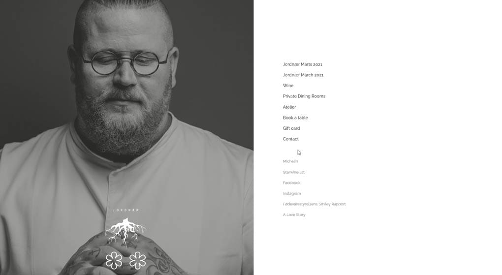 website of Jordnær - a two-star Michelin restaurant in Copenhagen