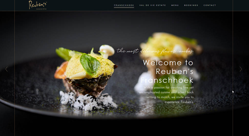 Website of Reuben´s Franshoek. Restaurant Website Design 