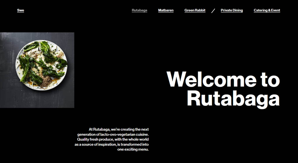 website of Rutabaga - a next-generation lacto-ovo-vegetarian cuisine in Stockholm