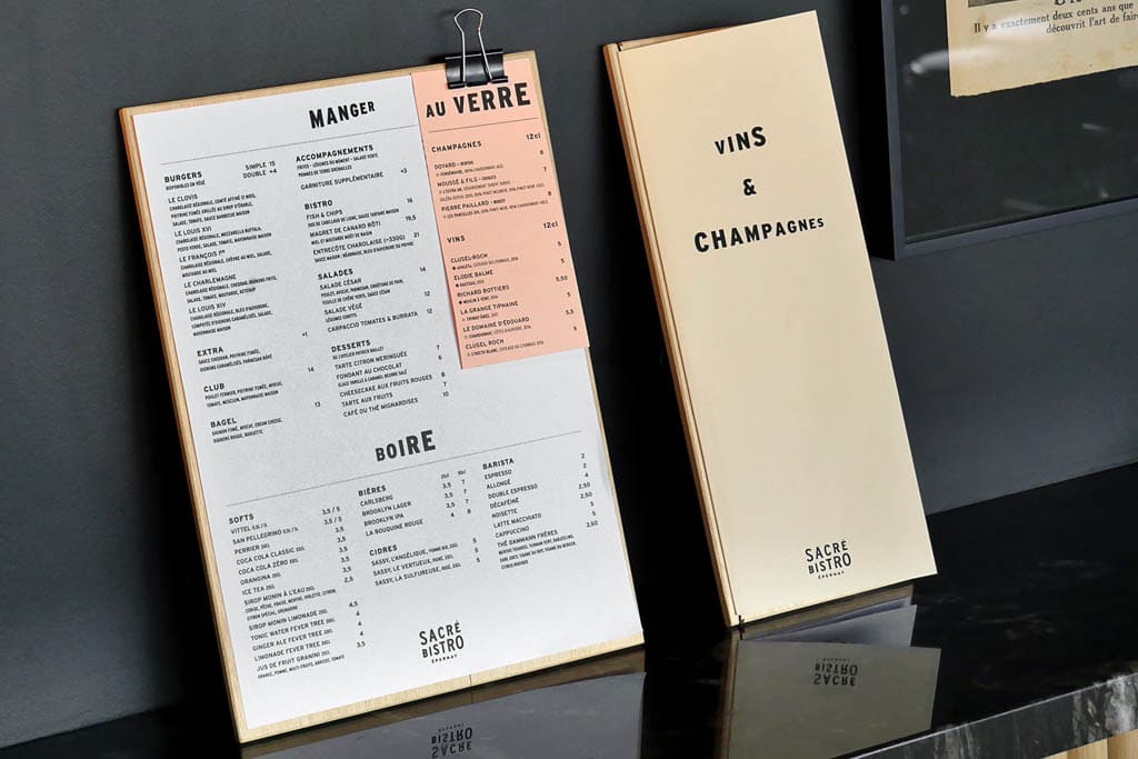 Sacré Bistro Menu Design by Studio Plastac