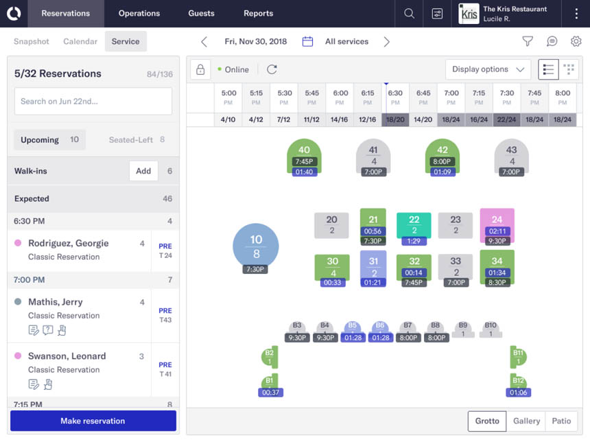 Image of the table management feature in the reservation system Tock