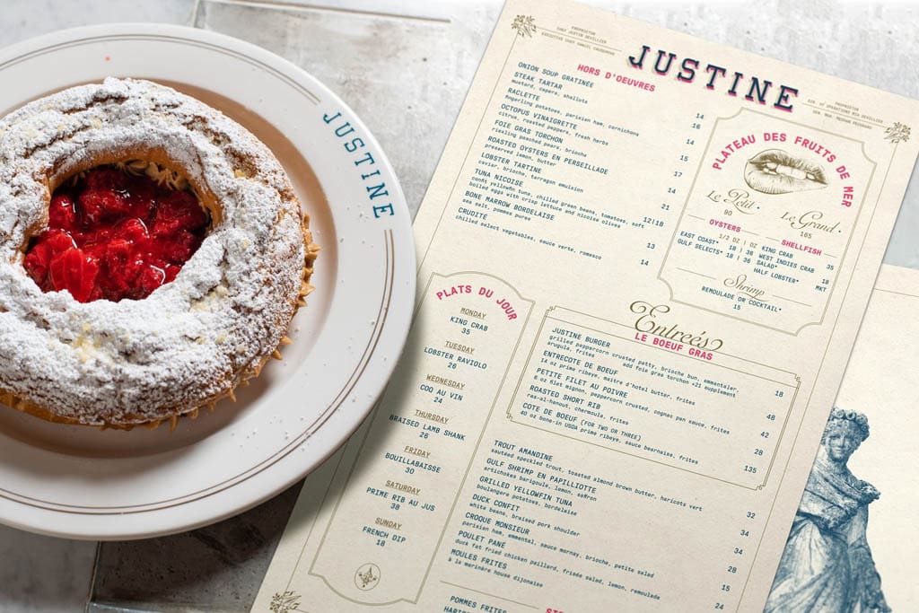 Justine Brasserie Menu Design by The Made Shop