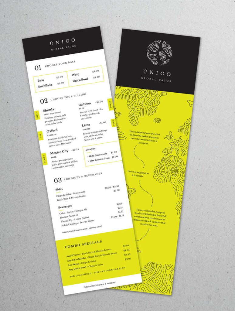 Unico Global Tacos Menu Design by Tonyc